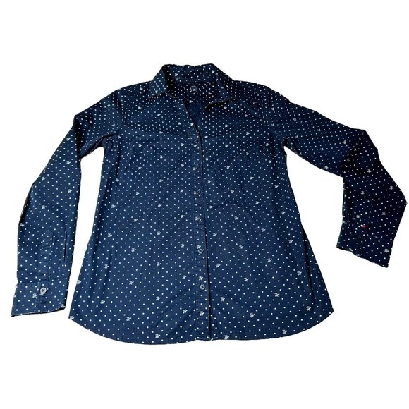 Tommy Hilfiger Tops - Tommy Hilfiger Classic Fit Black White Polka Dot L/S Shirt Career Size SP